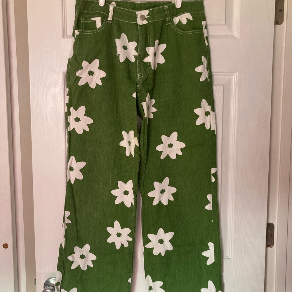 Floral Green Women's Straight Leg Jeans